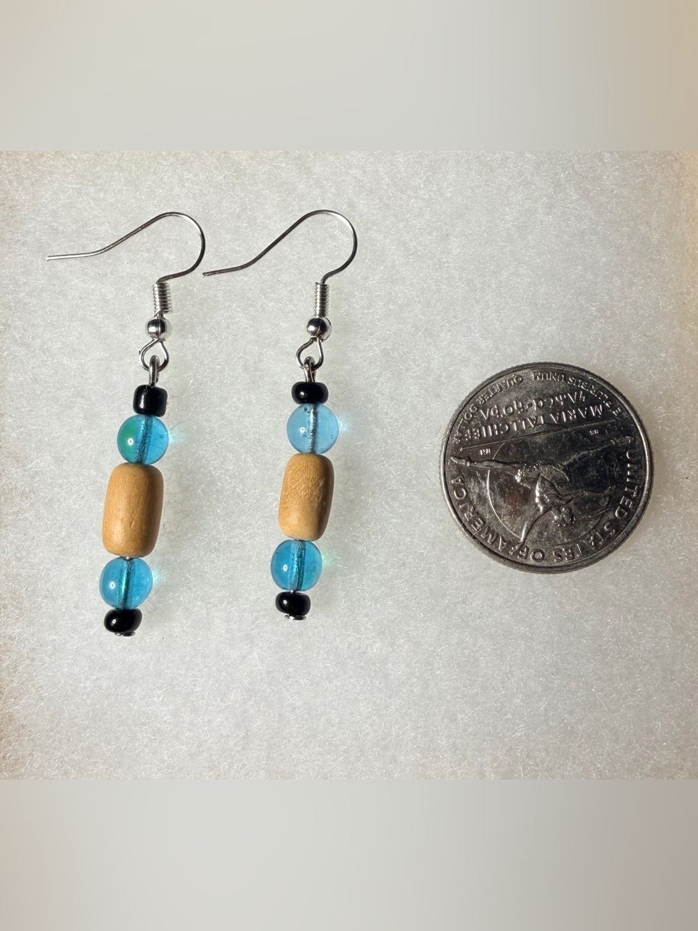 ✨Handmade✨ Blue & Natural Beaded Drop Earrings - Picture 3 of 3